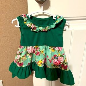 Floral Green baby dress. Size 70 (6/9 mos)